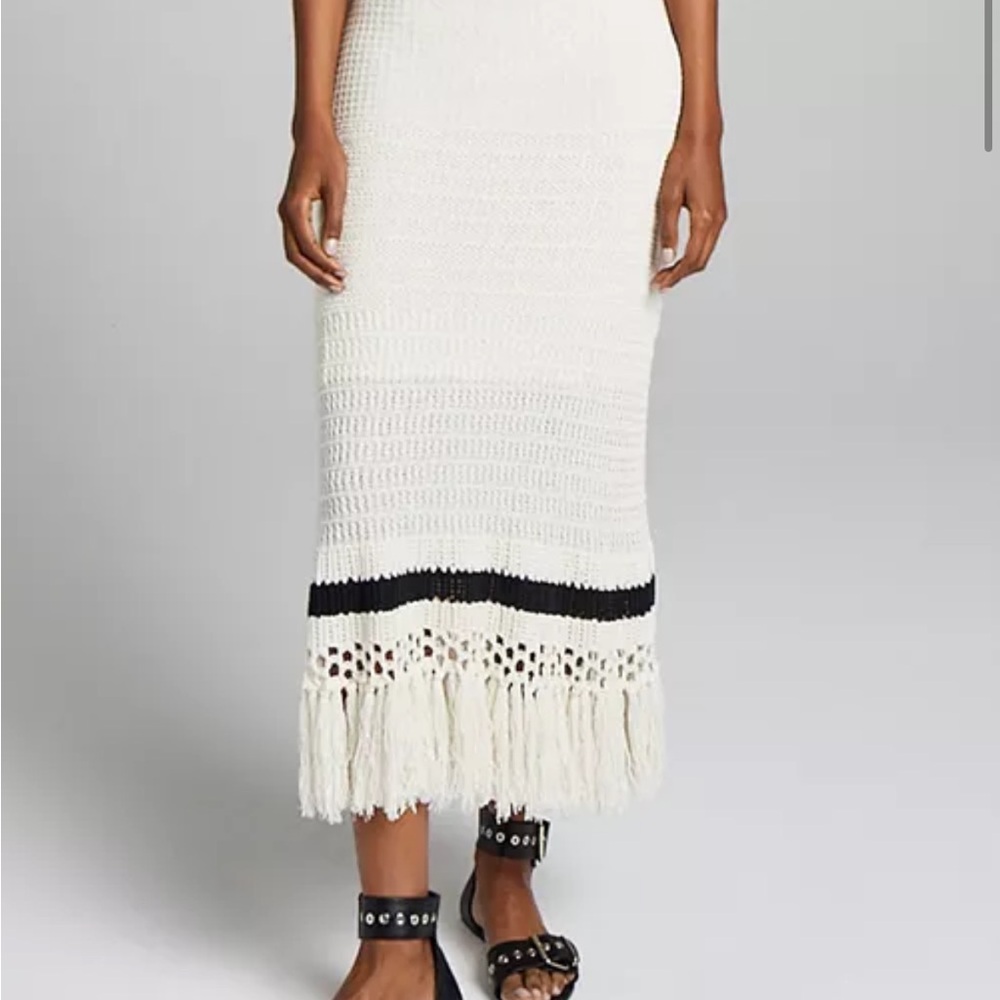 A.L.C. White and Black Fringe Midi Skirt